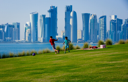 Kids playing soccer in Qatar